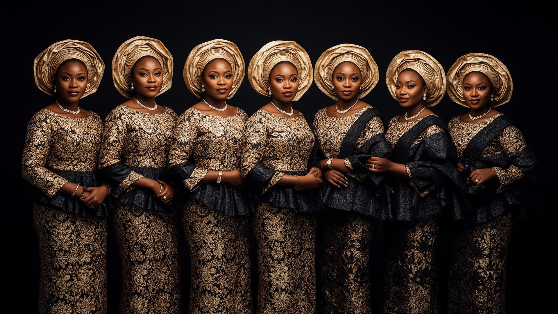 AsoEbiModels elite ushering squad in champagne gold gele and aso-ebi